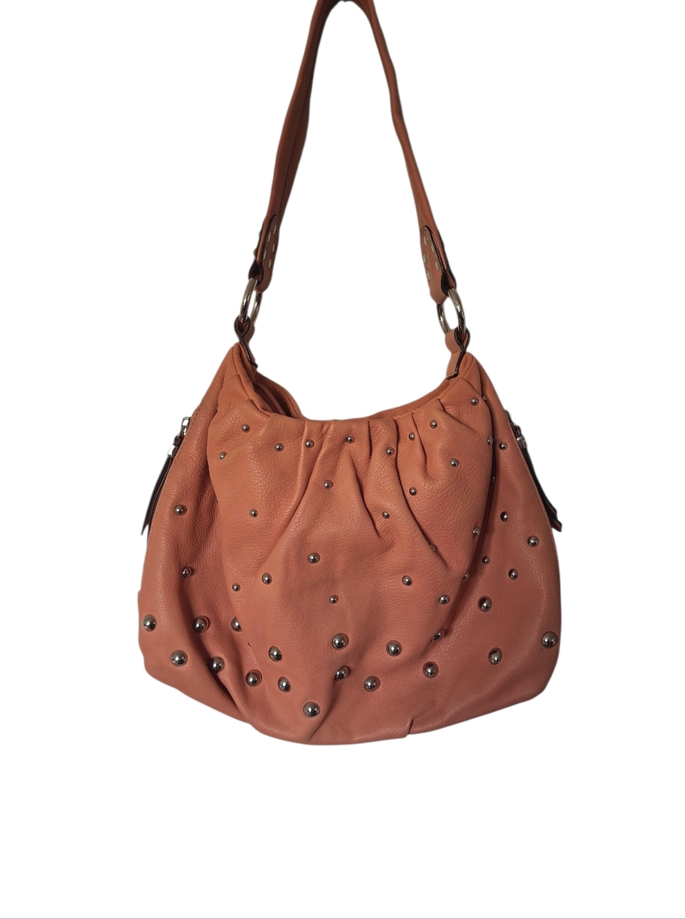 B. Makowsky Studded Light Coral Leather Hobo Bag